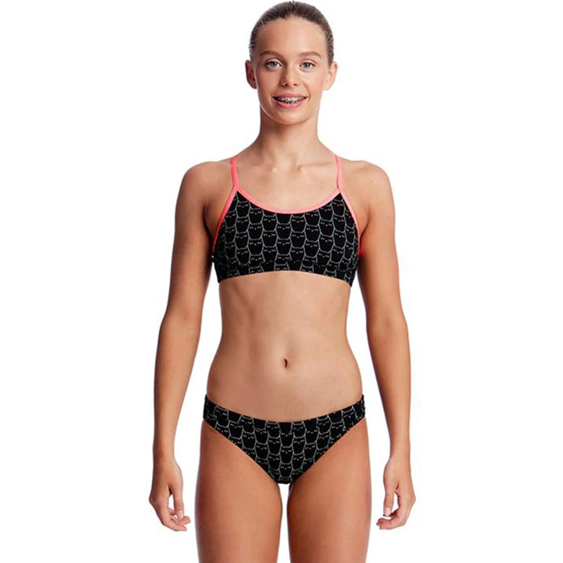 Funkita - Night Cat - Girls Racerback Two Piece 1 Funkita - Night Cat - Girls Racerback Two Piece